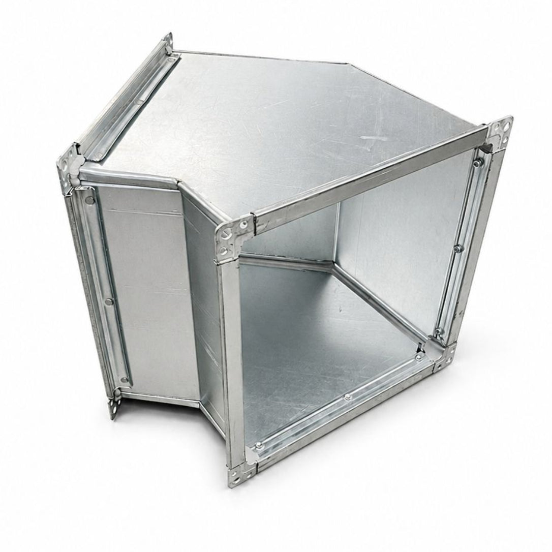 Galvanised Square 45 Degree Bend Duct for ventilation systems that conforms to DW144.
